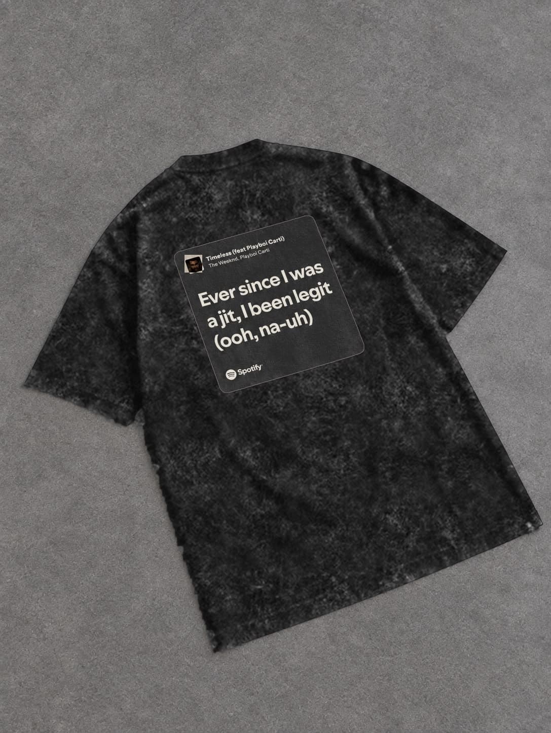 TIMELESS — The Weeknd Acid Wash Lyric T-Shirt — Back view